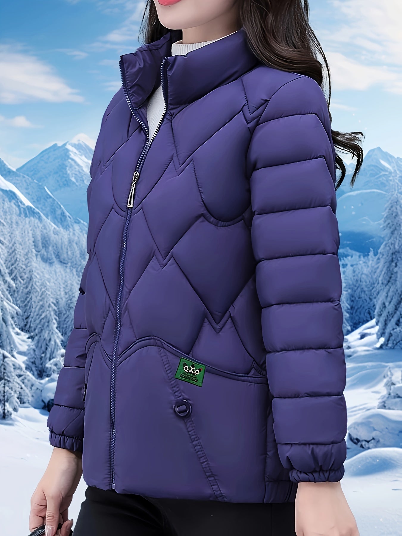 Women'S Elegant Winter Coat - Thick Warm Long Sleeve Jacket with Full-Zip Front, H-Line Silhouette, Non-Stretch Fabric for Cold Weather, Office, Party, Everyday - Asian-inspired Outerwear, Winter Coats, Office Wear, Stylish O