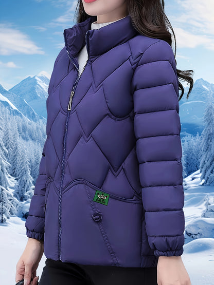 Women'S Elegant Winter Coat - Thick Warm Long Sleeve Jacket with Full-Zip Front, H-Line Silhouette, Non-Stretch Fabric for Cold Weather, Office, Party, Everyday - Asian-inspired Outerwear, Winter Coats, Office Wear, Stylish O