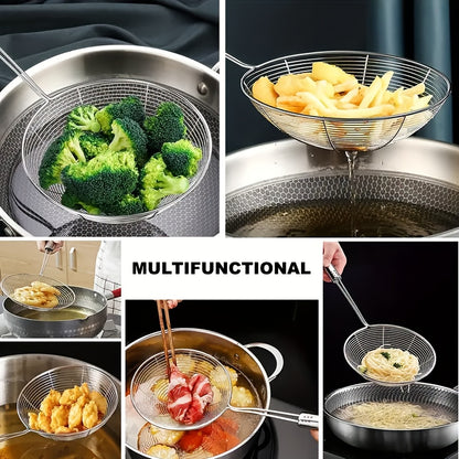 Stainless Steel Strainer Ladle with Handle - Durable Wire Skimmer Spoon for Cooking, Frying & Kitchen Use