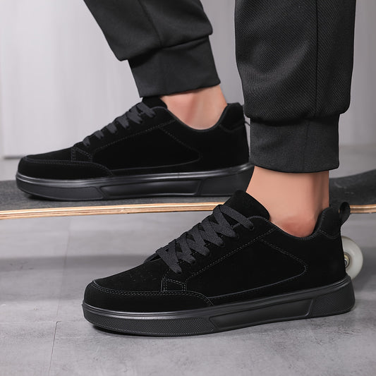 Men's Classic Black Sneakers - Comfortable, Breathable & Stylish Lace-Up Casual Shoes for Outdoor Activities - ayq