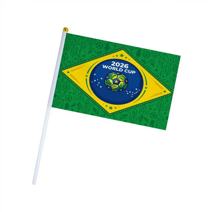 2026 World Cup Fan Banner with Brazilian Flag and Green Leaves