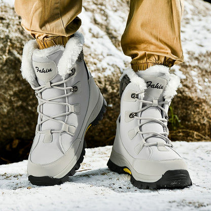 Men's & Women's Winter Snow Boots with Plush Lining & Slip-Resistant Rubber Sole - High-Ankle Lace-Up PU Shell, Insulated Cold-Weather Traction for Hiking, Hunting, Outdoor Activities - Unisex Heavy-Duty Round-Toe Boots for M