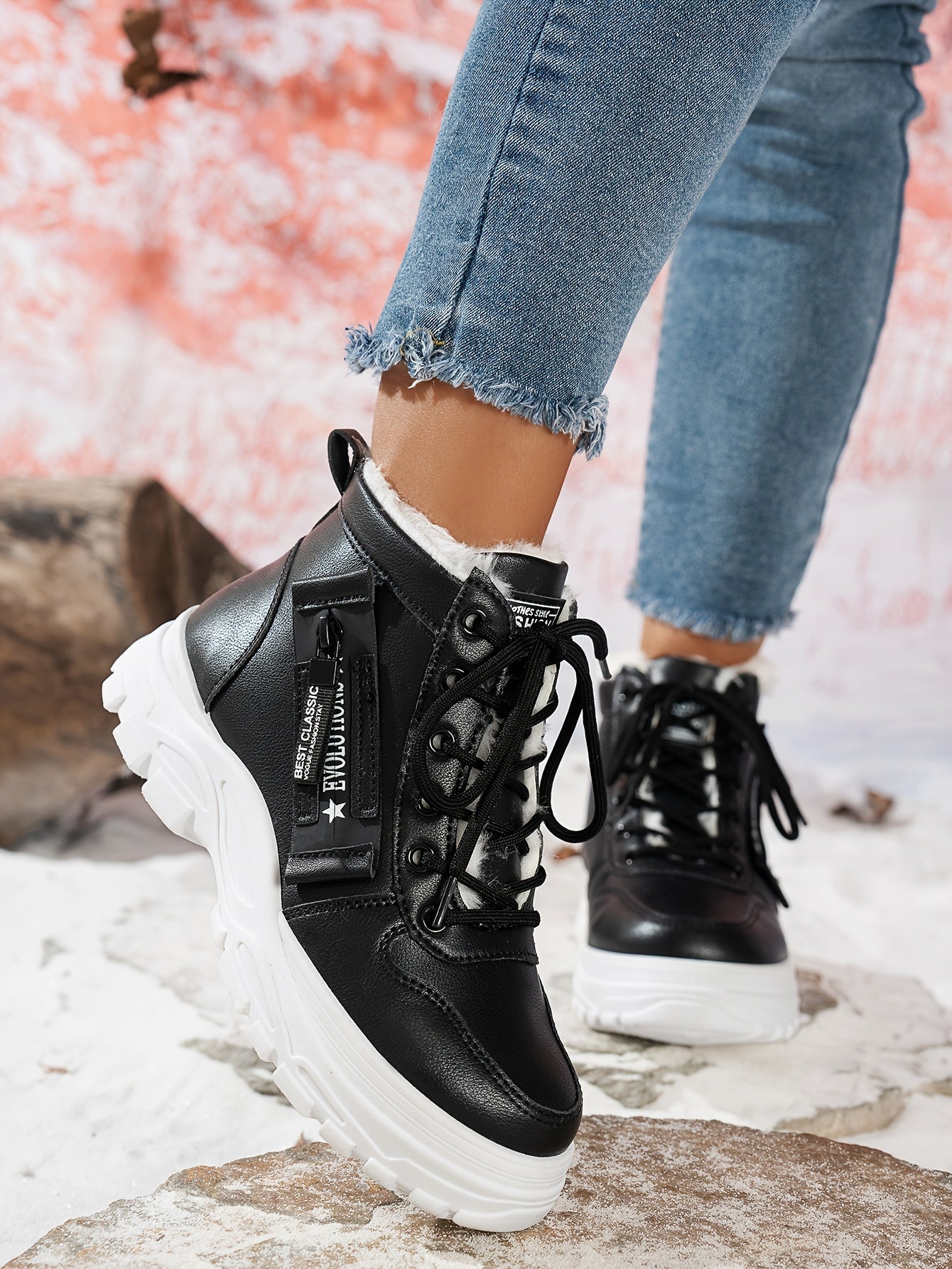 Women'S Winter Snow Boots - Warm Lined, Non-Slip, High-Top Outdoor Casual Shoes with Ribbed Cushioning, Black, Perfect for Cold Weather Activities, Winter Footwear | Stylish Winter Boots | Durable Footwear