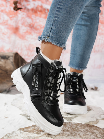 Women'S Winter Snow Boots - Warm Lined, Non-Slip, High-Top Outdoor Casual Shoes with Ribbed Cushioning, Black, Perfect for Cold Weather Activities, Winter Footwear | Stylish Winter Boots | Durable Footwear