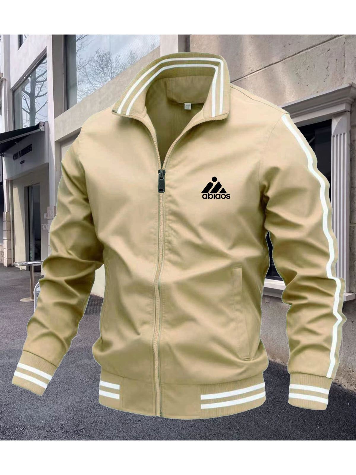 Men's Polyester Bomber Jacket with Sporty Zipper Design