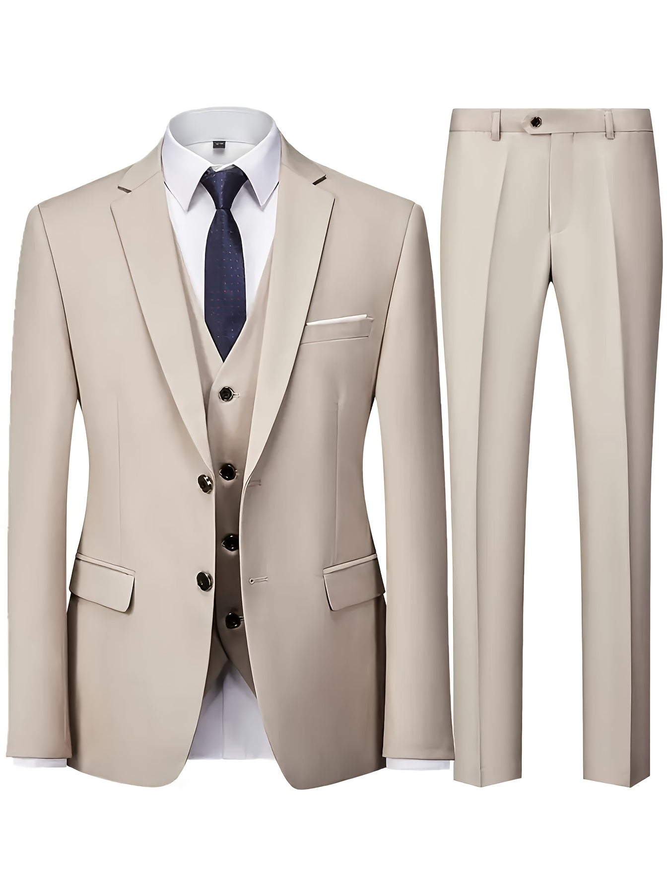 Men's 3-Piece Suit with Jacket, Vest & Pants - Stylish Formal Wear