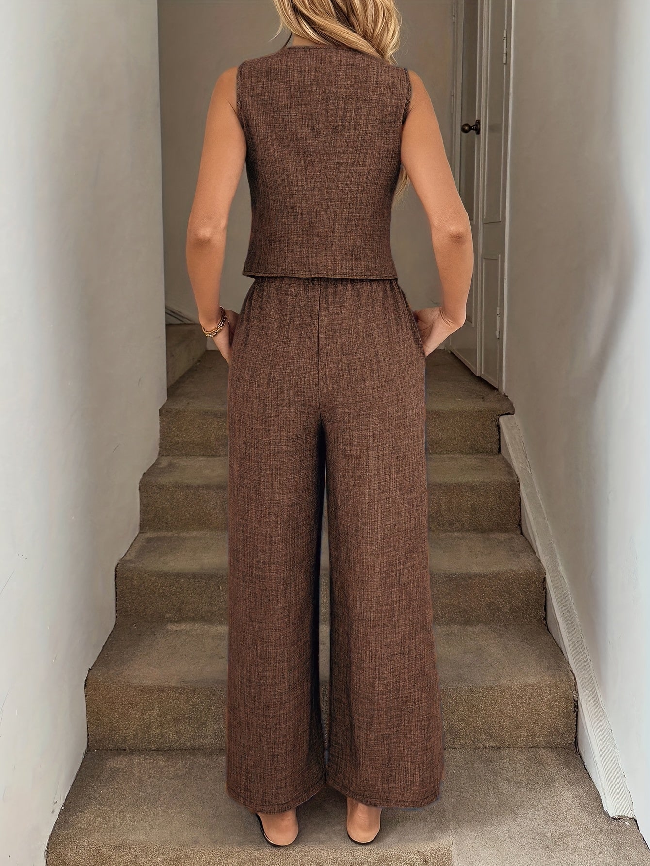 Women's Elegant Sleeveless Vest and Long Pants 2-Piece Set