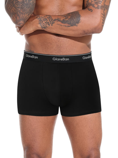 Men's Cotton Boxer Briefs - Soft, Comfortable, Stretch Fit, Solid Blac