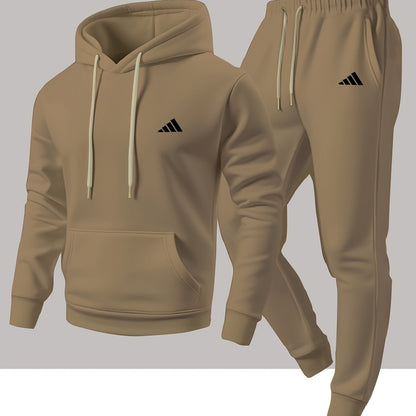 Men'S Trendy And Minimalist Triangular Striped Logo Hoodie And Sweatpants Set for Spring And Autumn, Featuring a Loose And Comfortable Design Suitable for Sports And Leisure, Machine Washable