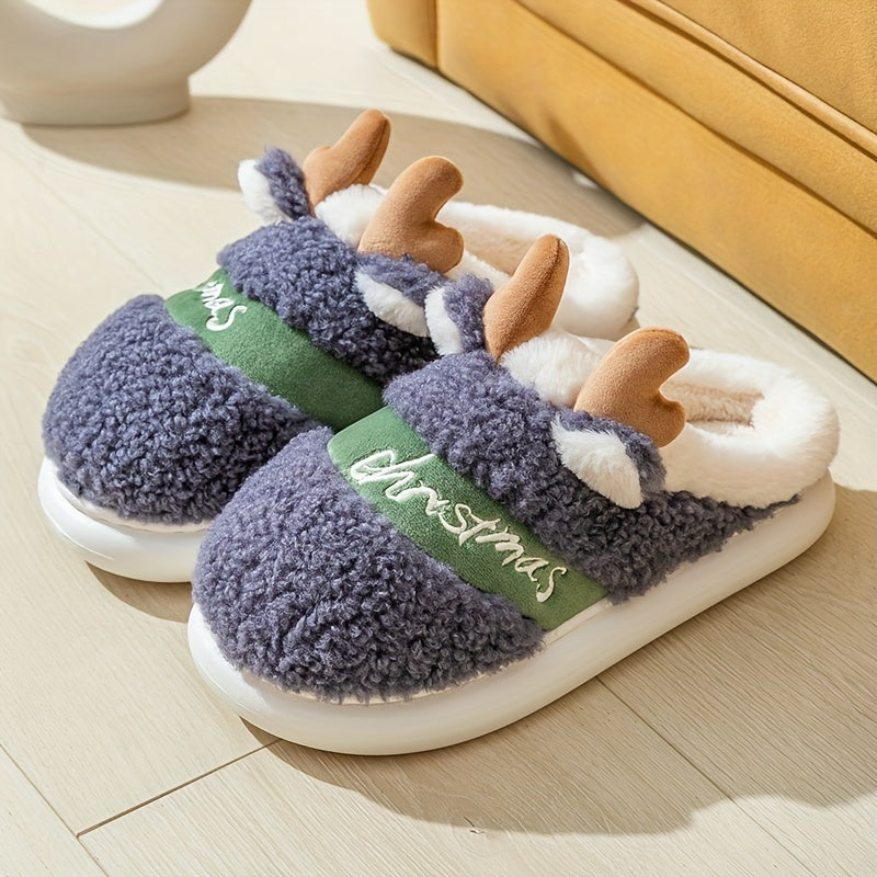 New Slippers for Winter Couples: A Pair of Home Fur, Thickened, Indoor Anti slip, Warm, Silent Plush Slippers for Men and Women's Home Christmas