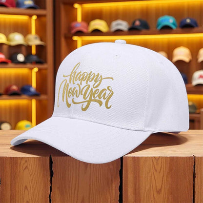 Men's Happy New Year Print Trucker Hat - Breathable Lightweight All-Season Cap with Golden Lettering & Confetti Design, Black & Golden Party Hat for Christmas, New Year's Eve, Mardi Gras - Machine Washable Casual Sport Cap fo