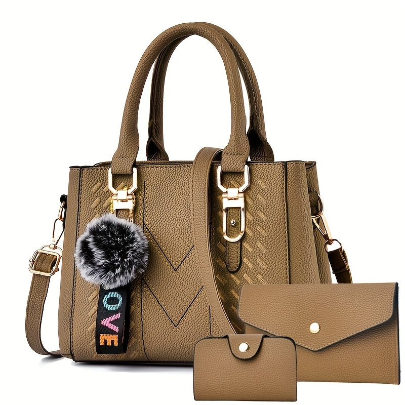 Women's Quilted PU Leather Crossbody Shoulder Bag - Black