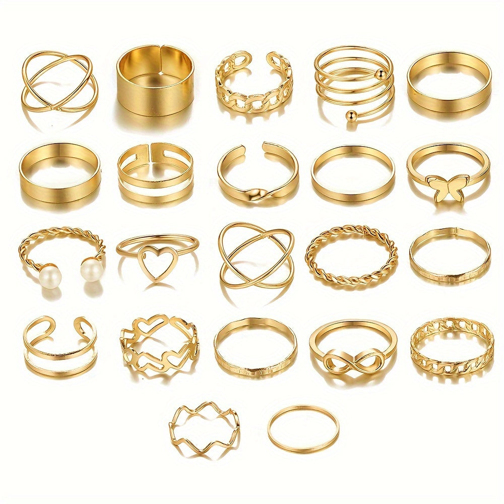 22pcs Minimalist Geometric Metal Stackable Rings for Women