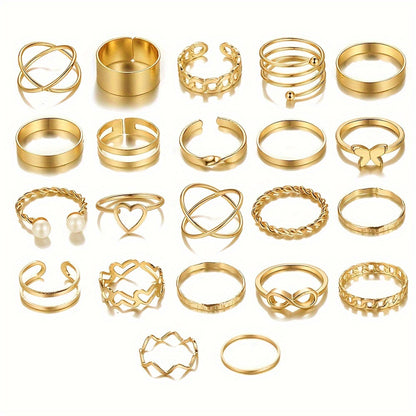 22pcs Minimalist Geometric Metal Stackable Rings for Women