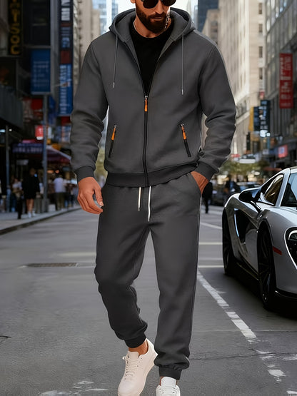Men's Fashion Casual Sportswear Set with Cardigan, Multi-Pocket Decorative Sweatshirt, Hooded Top and Bottoms