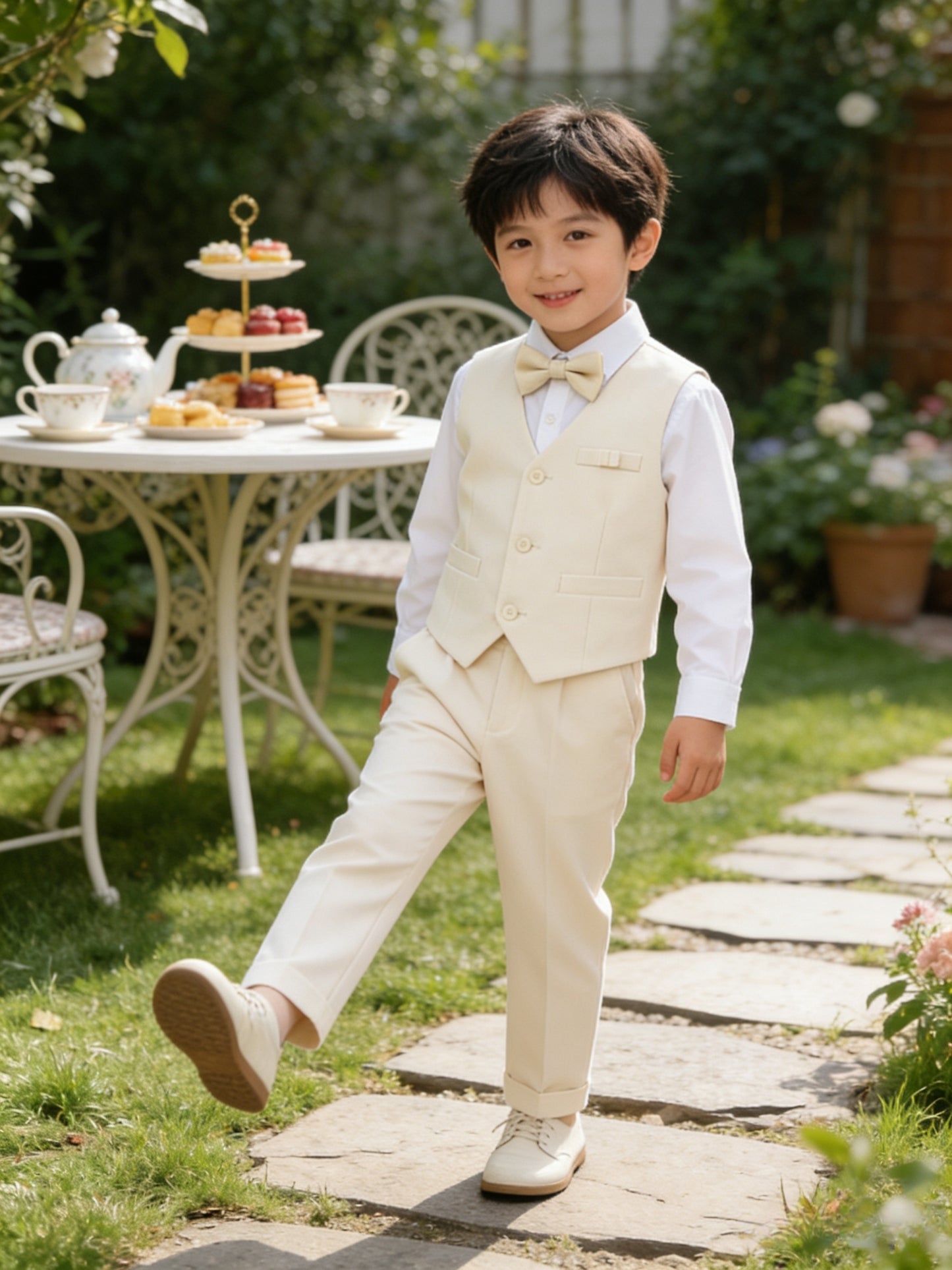Boys' Formal Vest Set with Bow Tie and Pants, 3pcs Casual Suit