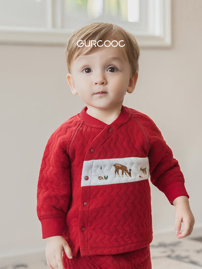 Baby Girl Long Sleeve Cotton Set for Fall Winter, Red 2-Piece Outfit