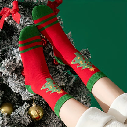 5 Pairs Women'S & Men'S Christmas Mid-Calf Socks - Soft Warm Winter Holiday Socks with Reindeer, Snowflakes, Candy Canes, Gingerbread Men, Santa Hats & More - Machine Washable Cozy Casual & Elegant Christmas Party Socks For C