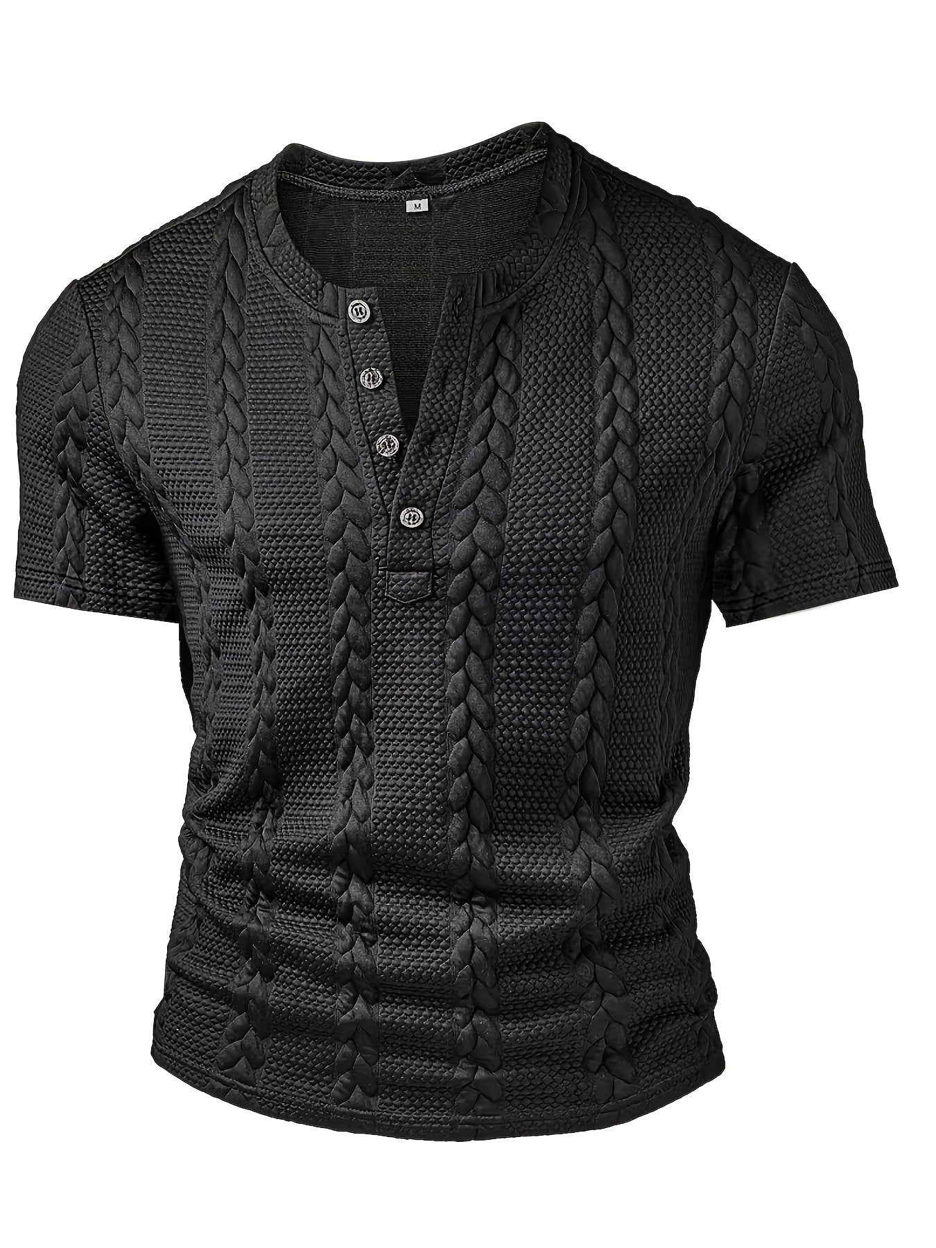 Men'S Fashion Knitted Shirt | Casual Crew Neck, Half Placket, Button Details, Short Sleeves, Solid Color with Slight Stretch Fabric - CLQWE - ayq