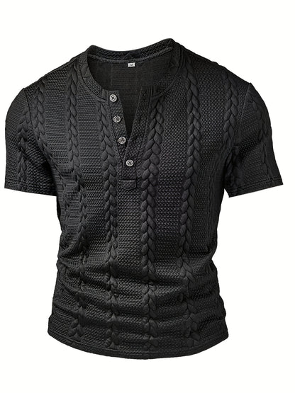 Men'S Fashion Knitted Shirt | Casual Crew Neck, Half Placket, Button Details, Short Sleeves, Solid Color with Slight Stretch Fabric - CLQWE - ayq