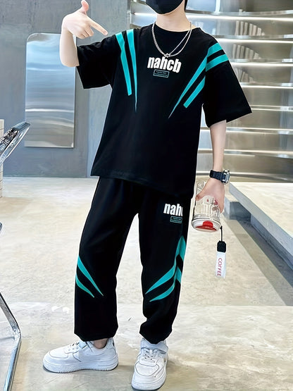 Boys' Casual Lightning Print Two-Piece Set for Spring/Summer