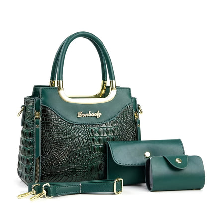 Elegant Crocodile Pattern Women’s Handbag Set with Adjustable Strap