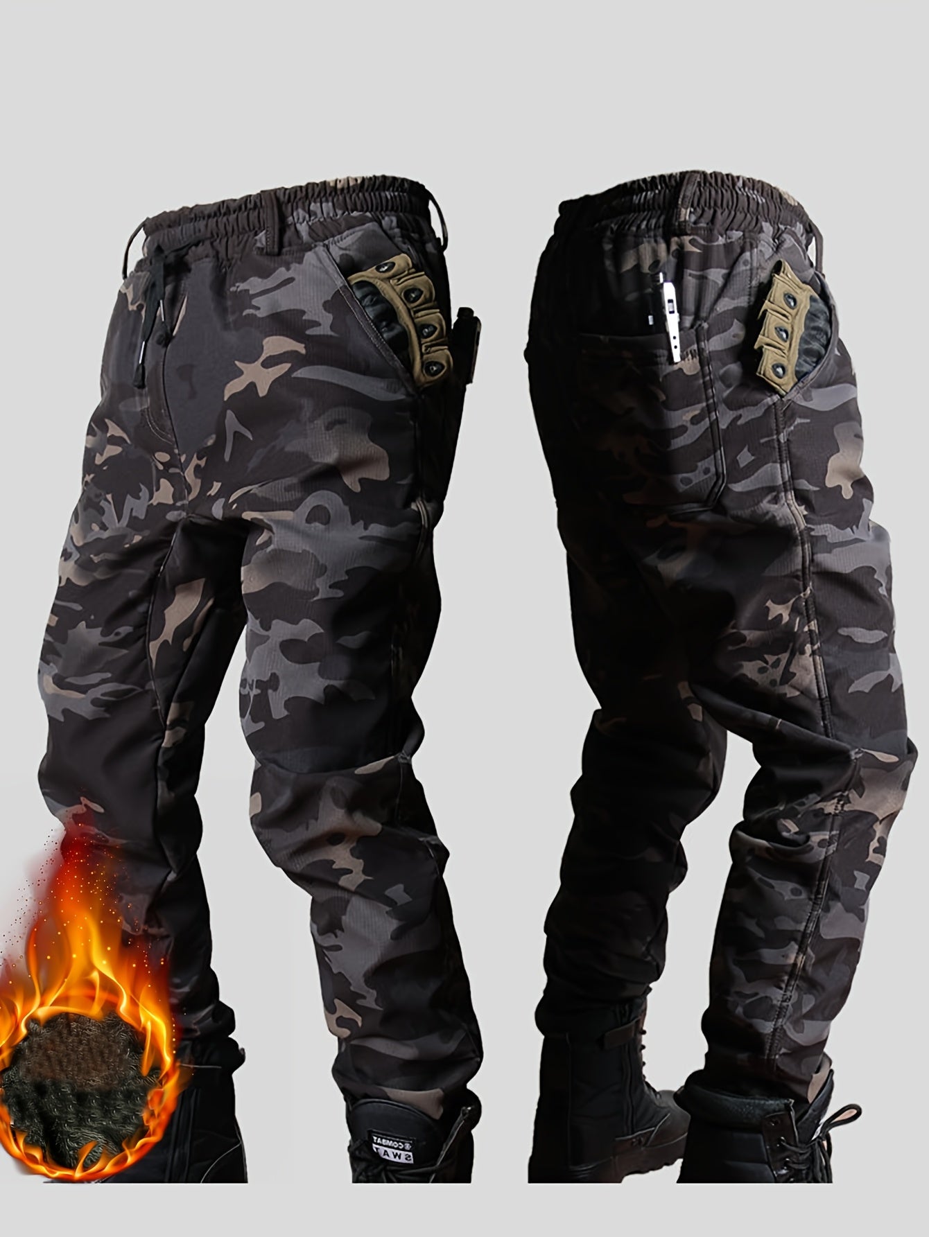 Men's Warm Autumn Winter Plush Coat and Pants Set with Detachable Hood