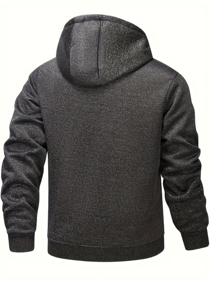 Men's Casual Warm Fleece Hooded Jacket with Zipper