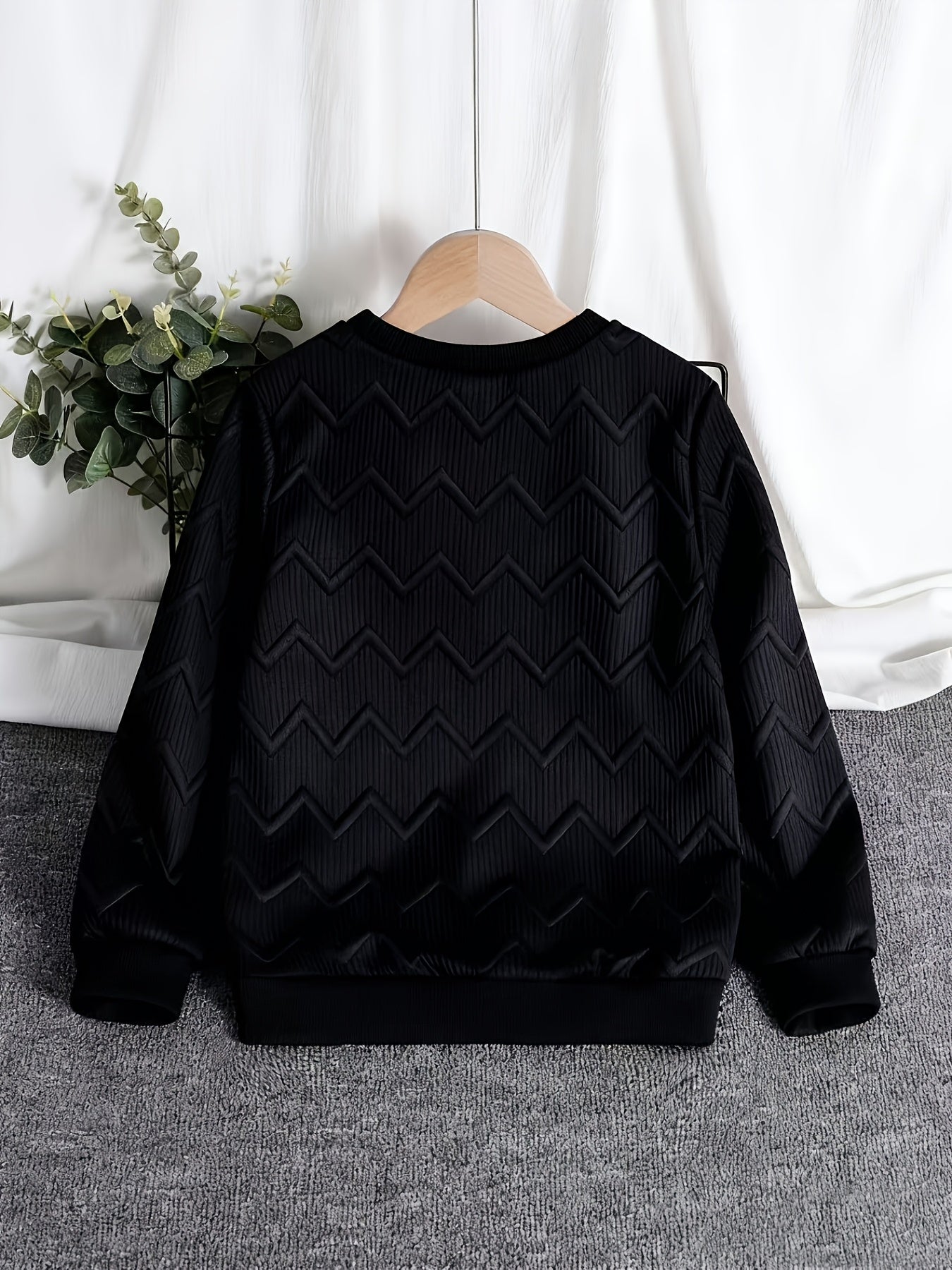 Boys' Casual Sweatshirt with Embossed Stripes for Spring Fall