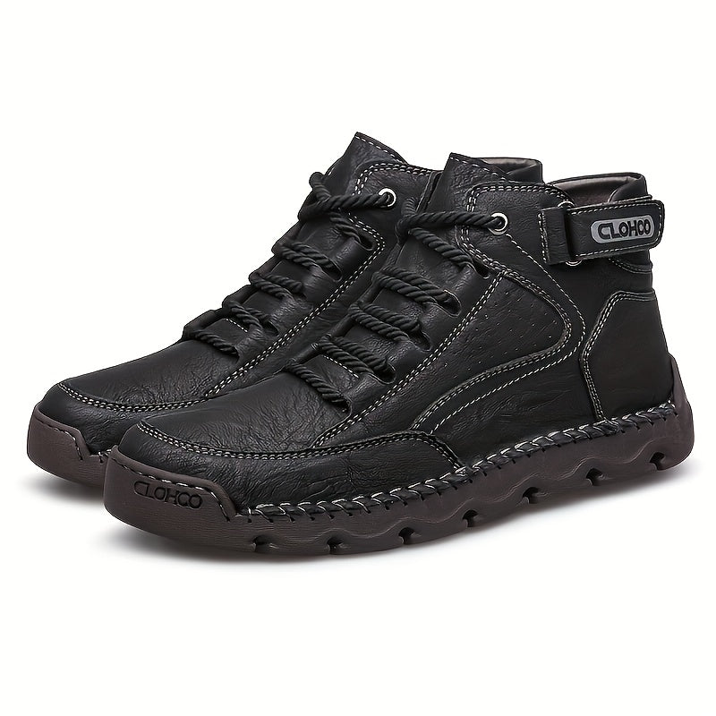 Men's Casual Mid-Top Sneakers with Rubber Sole and Lace-Up Design