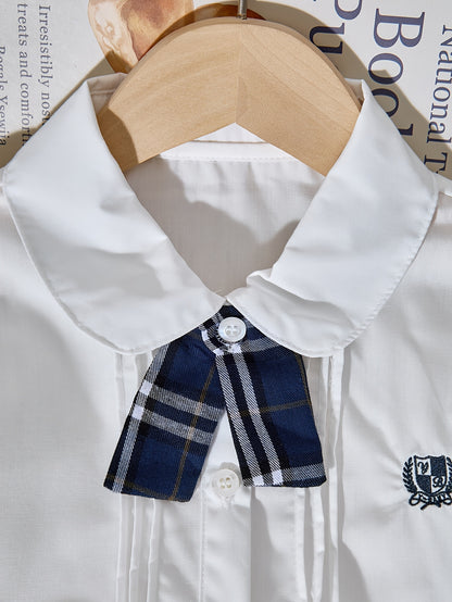 Girls' Preppy 2-Piece Skirt Set with Lapel Shirt and Pleated Skirt