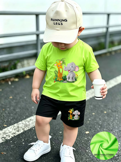 Summer Quick-Dry Shorts & Tee Set for Baby Boys, Jungle Print - ayq