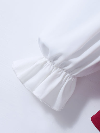 ' Fashionable Autumn Elegant Lapel Bow-Decorated Long-Sleeved Shirt And Straight Wide-Leg Trousers Two-Piece Set, for Outdoor