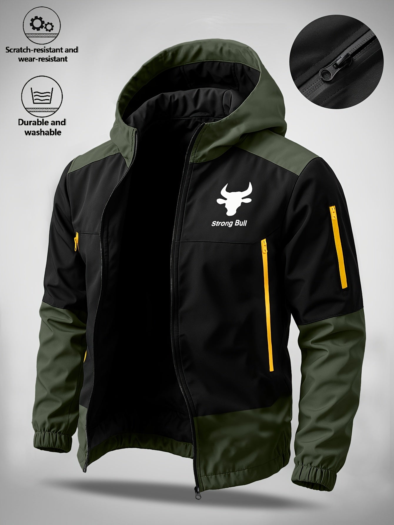 Men's Casual Softshell Hooded Jacket with Bull Logo