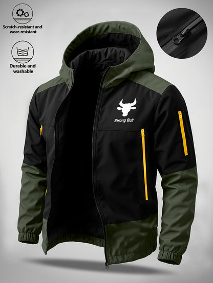 Men's Casual Softshell Hooded Jacket with Bull Logo