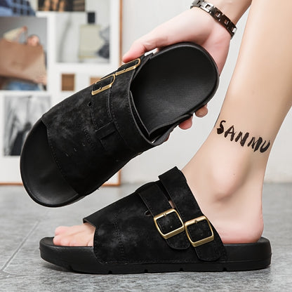 Men's Casual Slip-On Slippers with Adjustable Buckle, Cushioned Sole