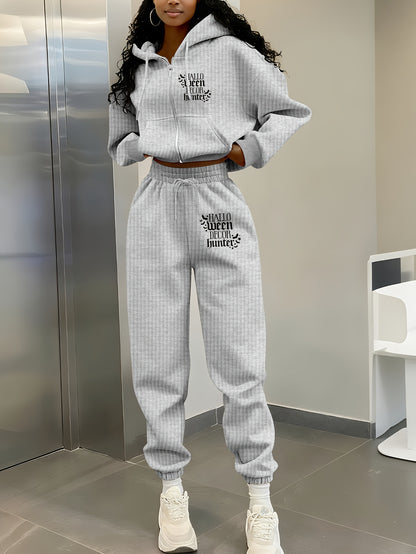 Women's Casual Waffle Knit Hoodie and Pants Set for Fall/Winter