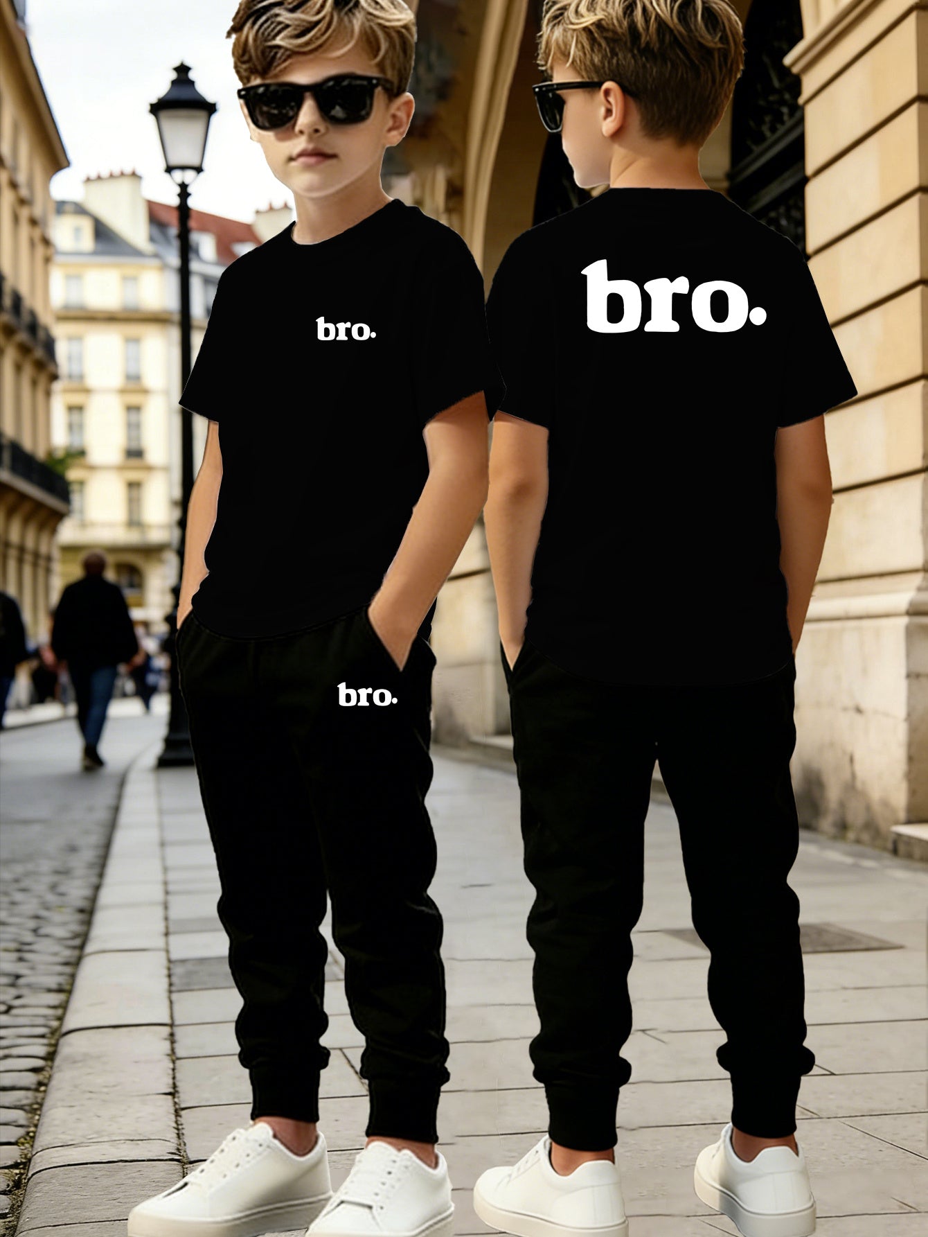 Boys' Summer Casual Shorts & Long Pants Set with 'BRO' Print