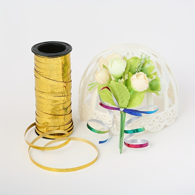 1pc91.44 meter Laser Golden/Silvery ribbon, Holiday supplies Wedding House Layout Christmas accessories Balloon Ribbon Balloon ribbon Ribbon banner Hanging flag Wedding party cake Gift wrap sealing rope Flower decoration supp