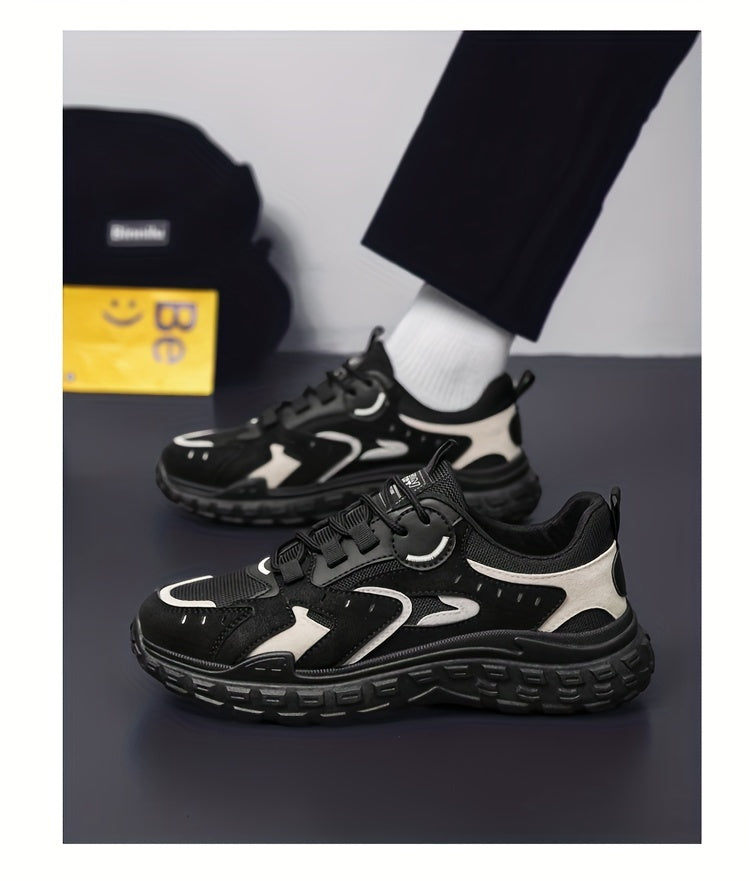 Men's Trendy Chunky Sneakers - Breathable Mesh  PU Upper, Durable PVC Sole, Lace-Up Casual Sneakers in Gray, Black  Orange, All-Season Comfort for Casual Attire