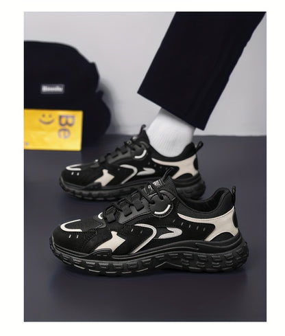 Men's Trendy Chunky Sneakers - Breathable Mesh  PU Upper, Durable PVC Sole, Lace-Up Casual Sneakers in Gray, Black  Orange, All-Season Comfort for Casual Attire