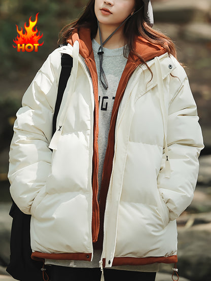 Women'S Light Blue Hooded Puffer Jacket - Cozy Fleece-Lined Winter Coat with Drawstring Hood, Casual Style for Cold Weather, Winter Coat