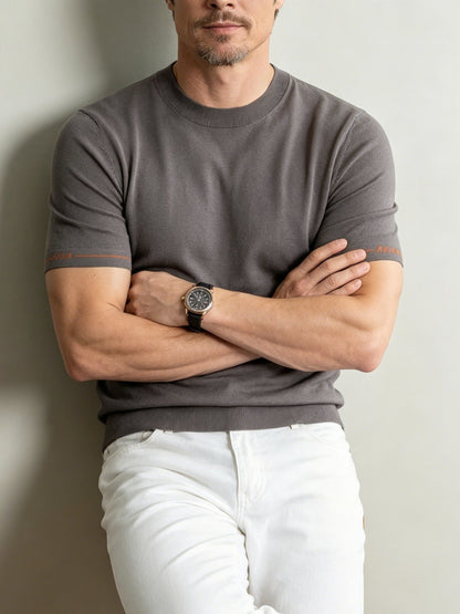Men's Casual Crew Neck Knit Short Sleeve Summer Shirt