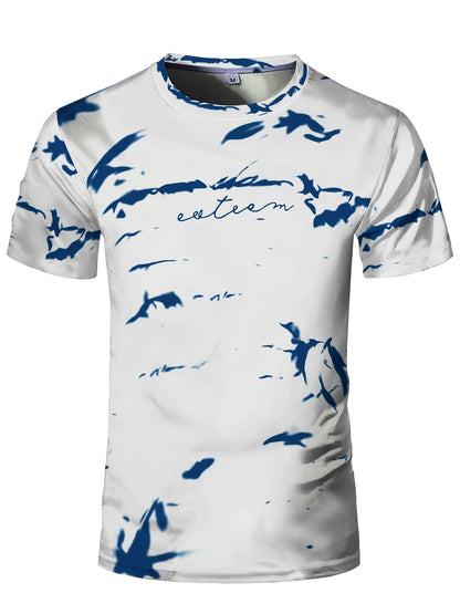 Men's High-Elasticity Anti-Tear Graffiti T-Shirt - Black  White Geometric Print, Tight-Fit Athletic Top for Gym, Running, Yoga  Casual Summer Wear, Gym Clothes, Highelastic Polyester, Short Sleeve Design