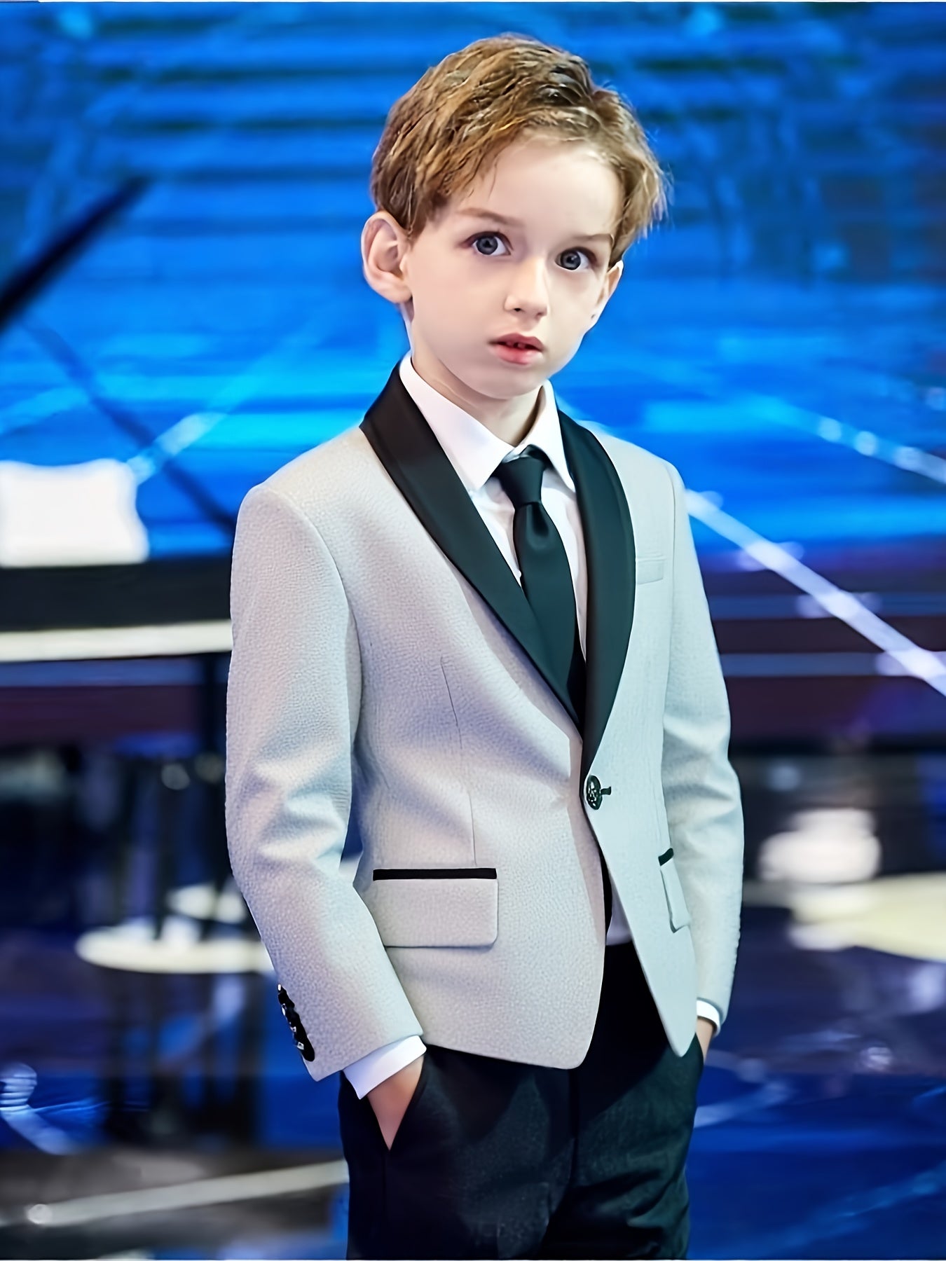Boys' All-Season Skinny Casual Sequin Suit with Shawl Collar