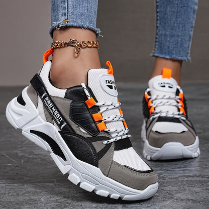 Women's Fashion Sneakers Geometric Pattern Low-Top with EVA Sole, Lace-Up Casual Sports Shoes, Hand-Washable Fabric Inner, All-Season Comfort Footwear with Plain Toe Design