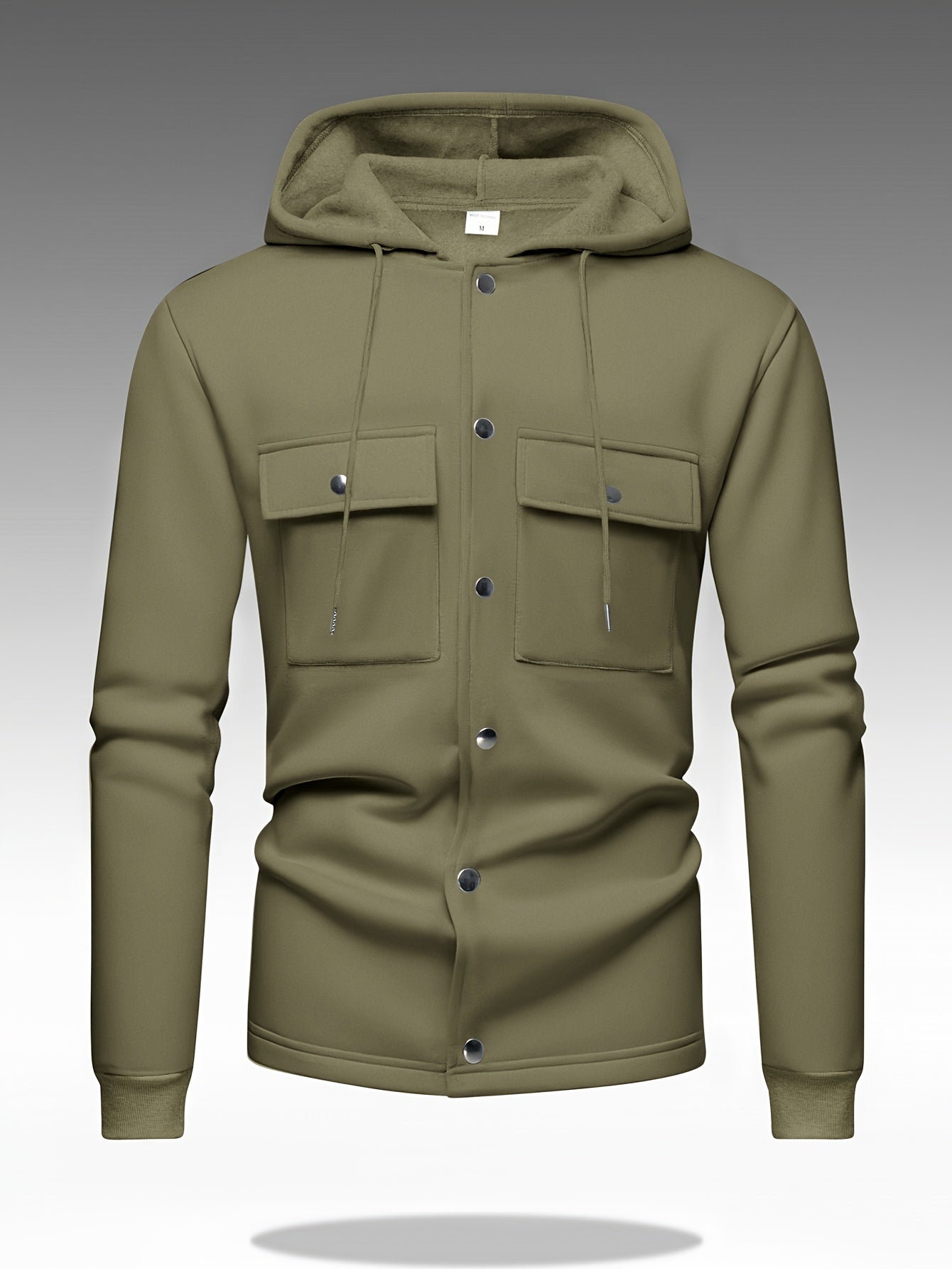 Men's Heavy-Duty Hooded Sweatshirt with Full-Zip Front & Utility Pockets - Olive Green Tactical-Style Outdoor Jacket, Long Sleeve Casual Pullover for Hiking, Camping, Casual Attire - Spring/Fall Layering Essential (Regular Fi