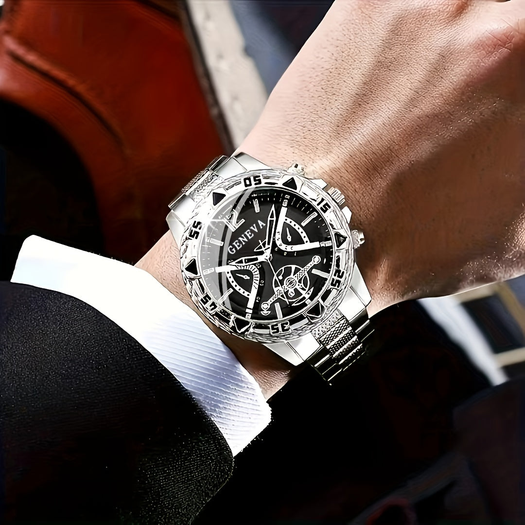 A Set of 3 Luxury Men'S Fashion Casual Business Watches, Wallet, And Keychain, Perfect As a Birthday, Anniversary, Or Holiday Gift for Him, Including Christmas Presents for Men