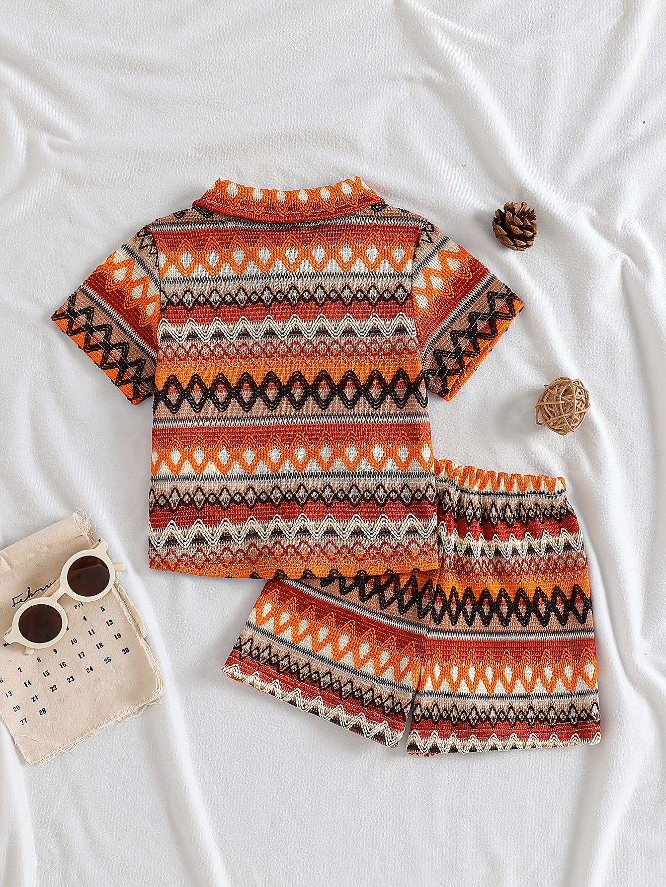 Boys' Summer Striped Waffle Knit Shirt & Shorts Set