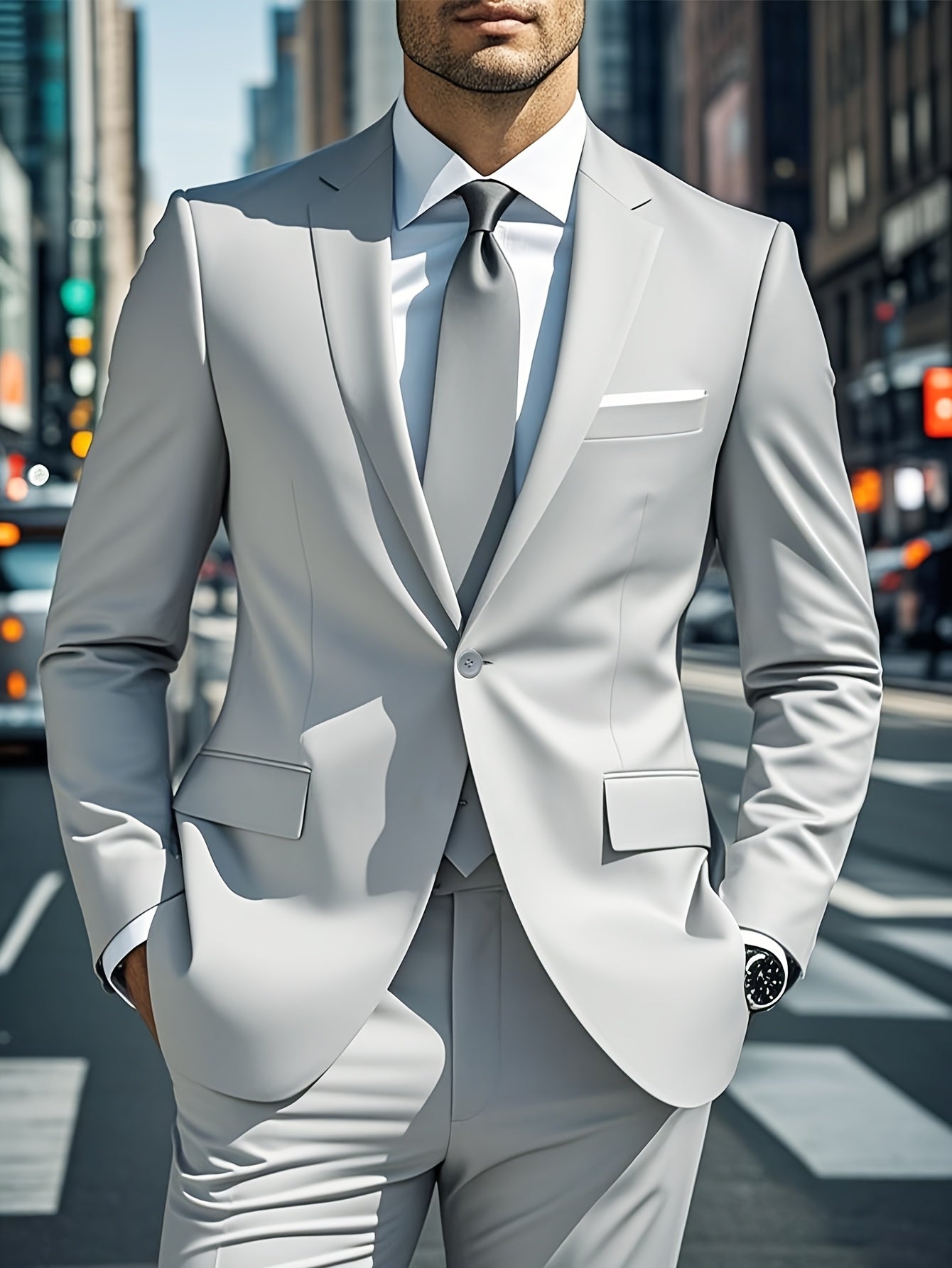 Men's Casual Business Suit 2-Piece Set with Lapel Collar